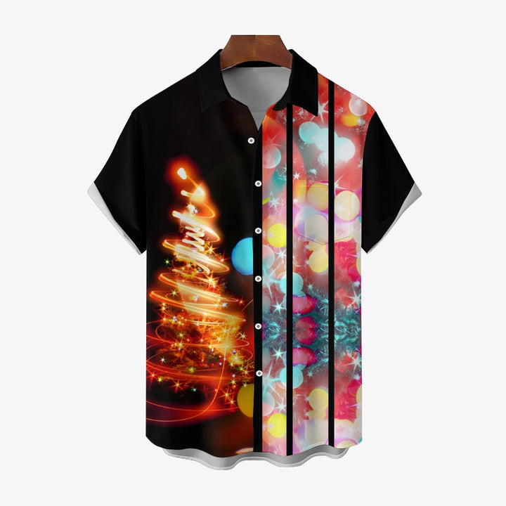 Glowing Christmas Tree Stripe Print Short Sleeve Shirt 2410007488