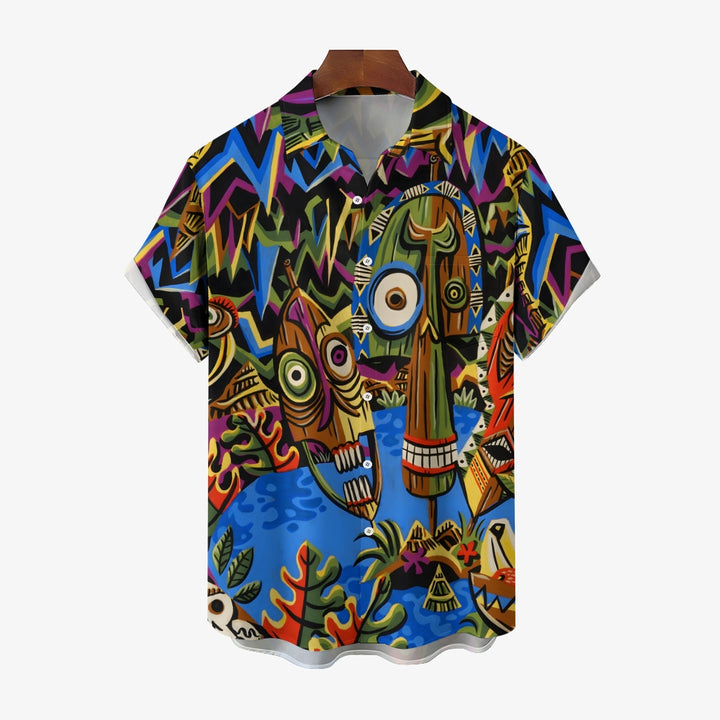 Men's TIKI Art Print Casual Short Sleeve Shirt 2404000288