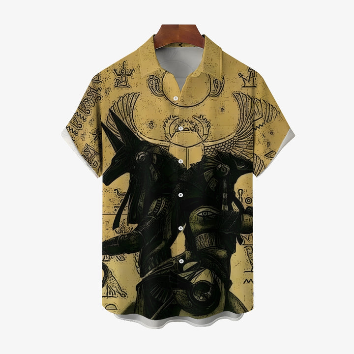 Egyptian Anubis Art Print Casual Short Sleeve Shirt 2409004540