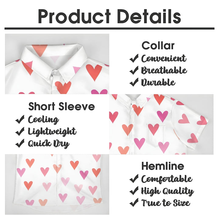 Valentine's Day Pink Heart Print Short Sleeve Shirt 2412008021