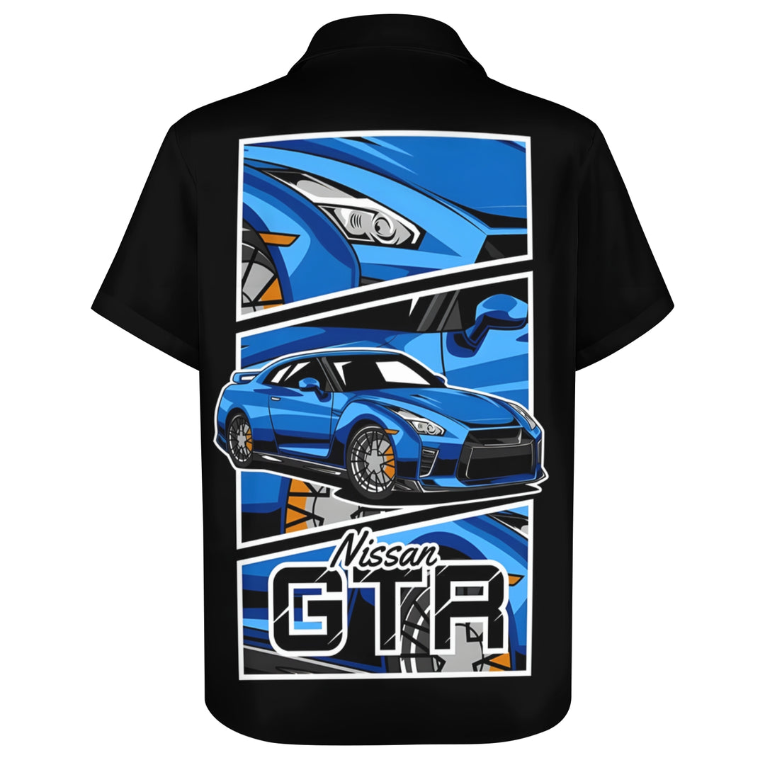 Retro Sports Car GTR Print Casual Short Sleeve Shirt 2404000482