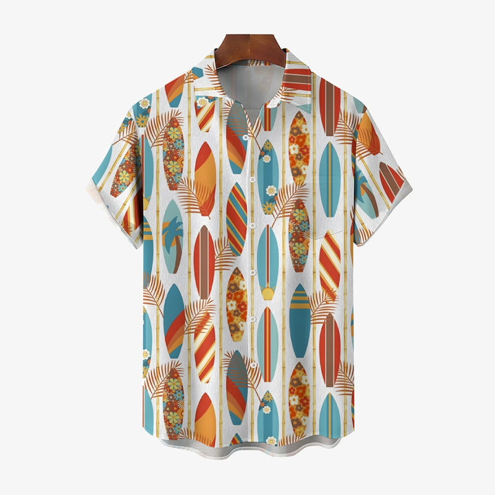 Men's Hawaiian Surfboard Print Casual Short Sleeve Shirt 2410005855