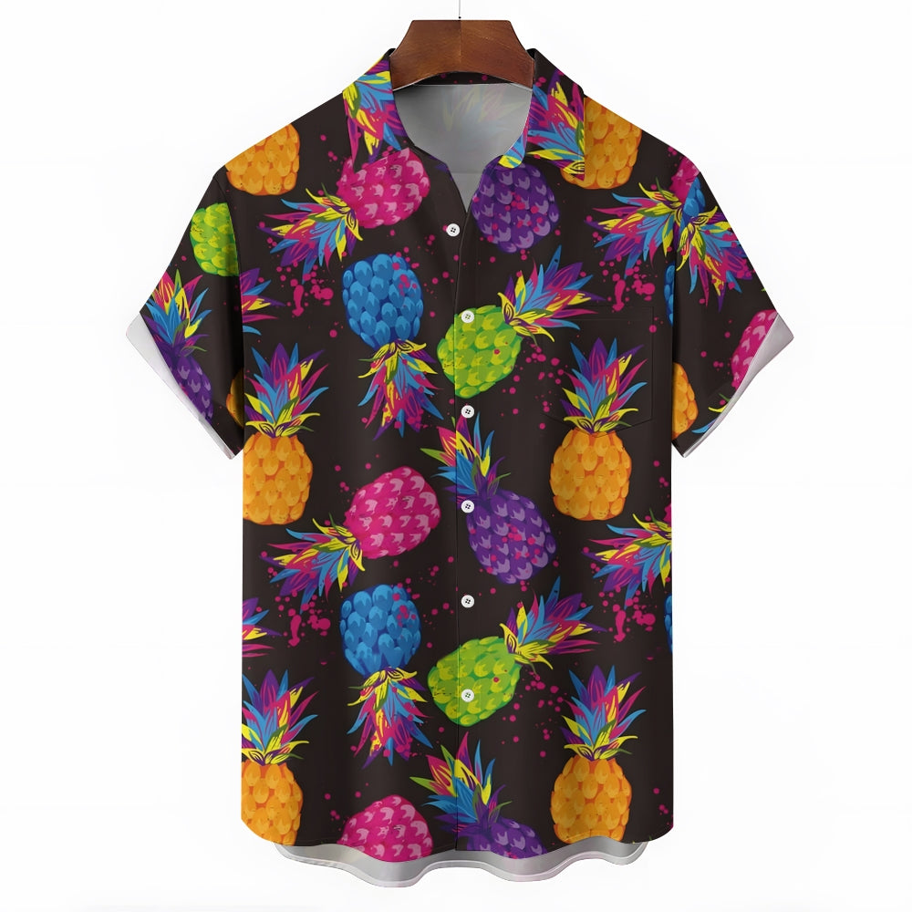 Colorful Pineapple  Hawaiian Casual Short Sleeve Shirt 2404001790