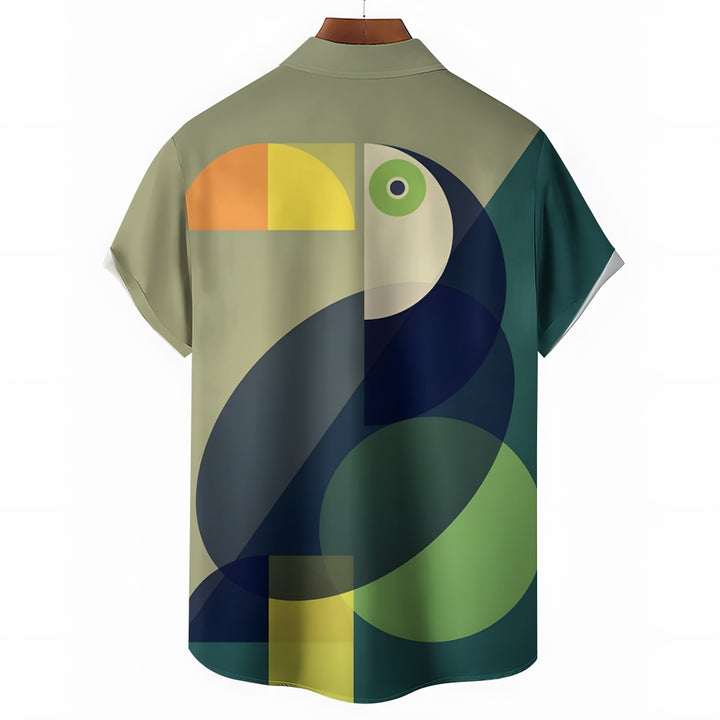 Geometric Toucan Print Casual Short Sleeve Shirt 2410004373