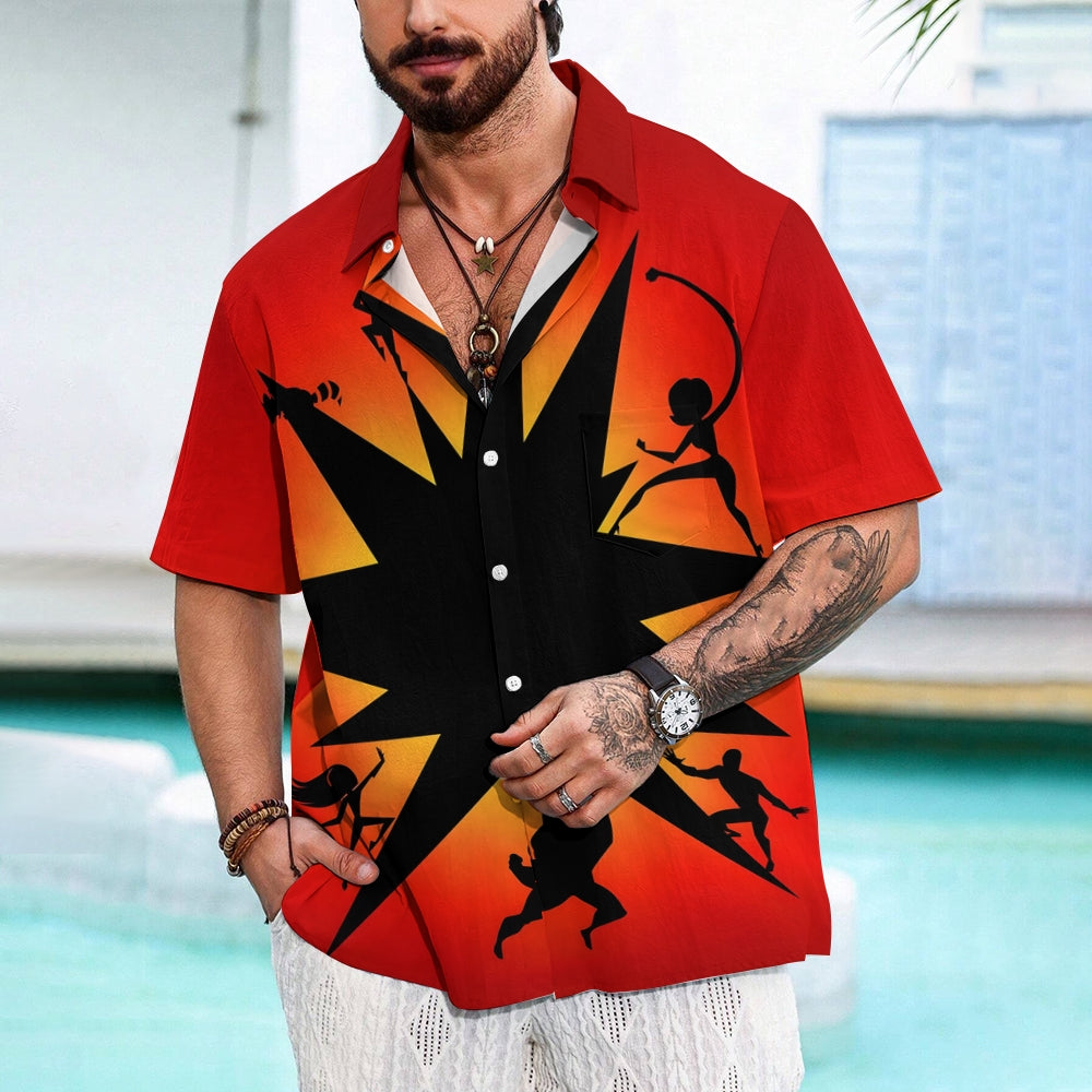 Men's Cartoon Character Shadow Print Casual Short Sleeve Shirt 2412002211