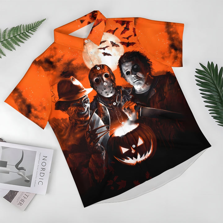 Halloween Horror Character Print Casual Short Sleeve Shirt 2408002740