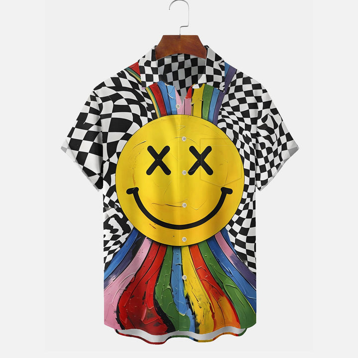 Vintage Hip Hop Smiley Cartoon Print Men's Button Pocket Shirt