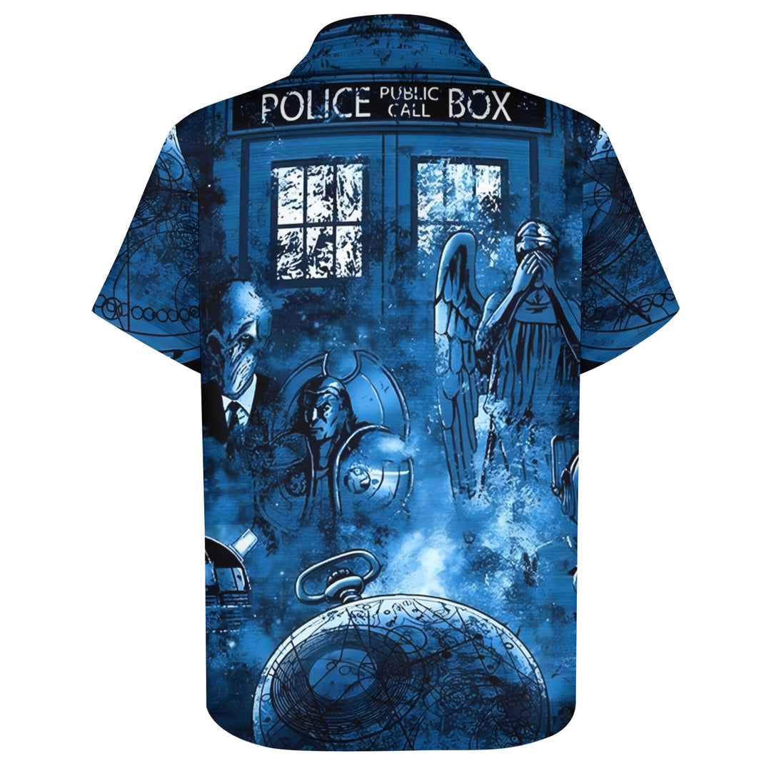 Eye-catching sci-fi Mr. Mystery watch Devil and Angel Doctor Time Travel Box Print Hawaiian Short Sleeve Shirt 2404001867