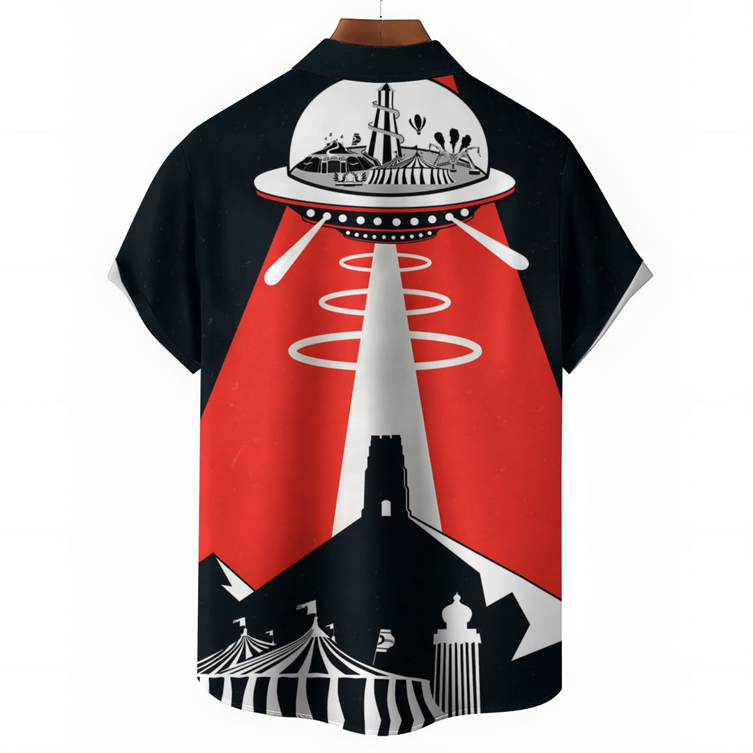 Men's Glastonbury Festival Inspired Art Print Casual Short Sleeve Shirt 2404000923