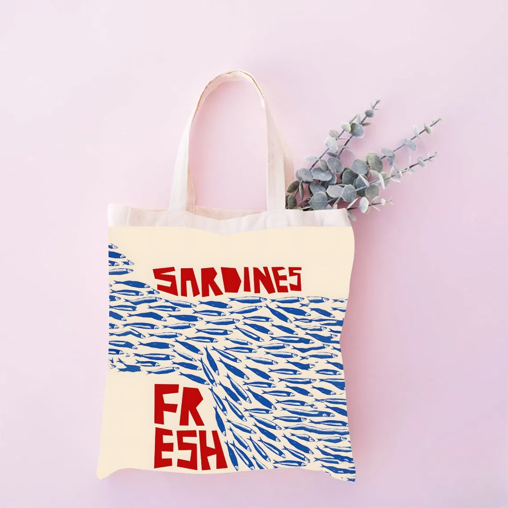 Fish Letter Print Casual And Versatile Tote Bag