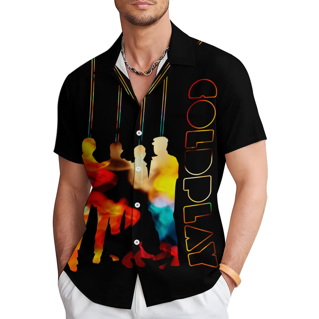 Men's Band Print Casual Short Sleeve Shirt 2404001056