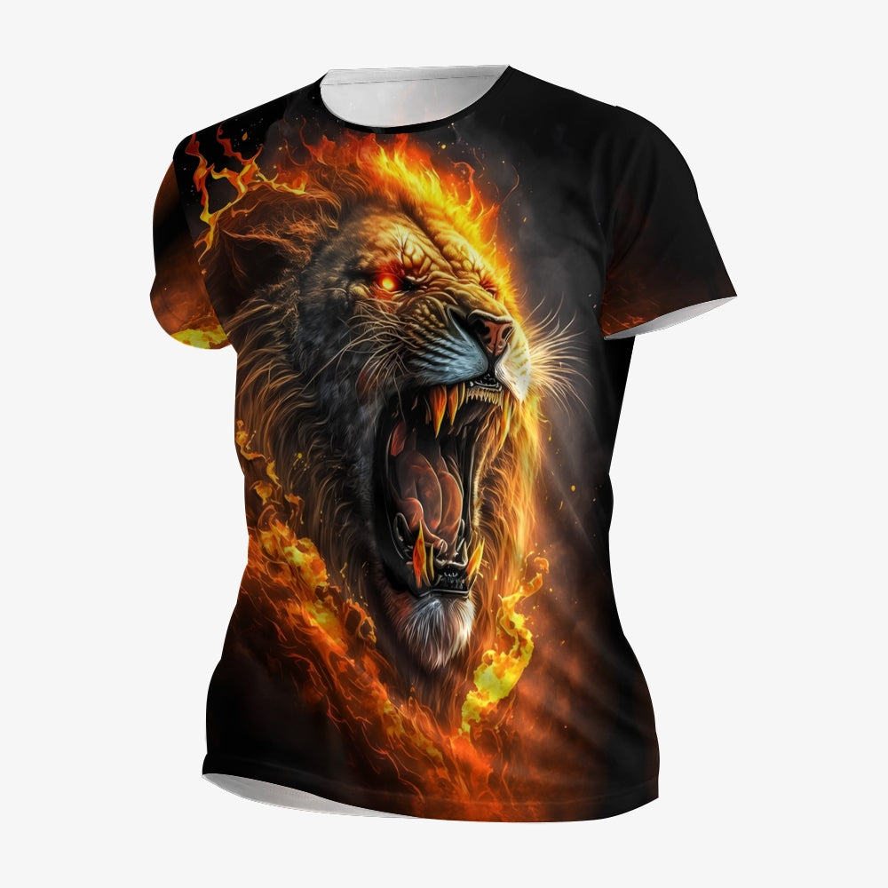 Fierce Flame Lion Printed Casual Short Sleeve T-shirt 2408006919