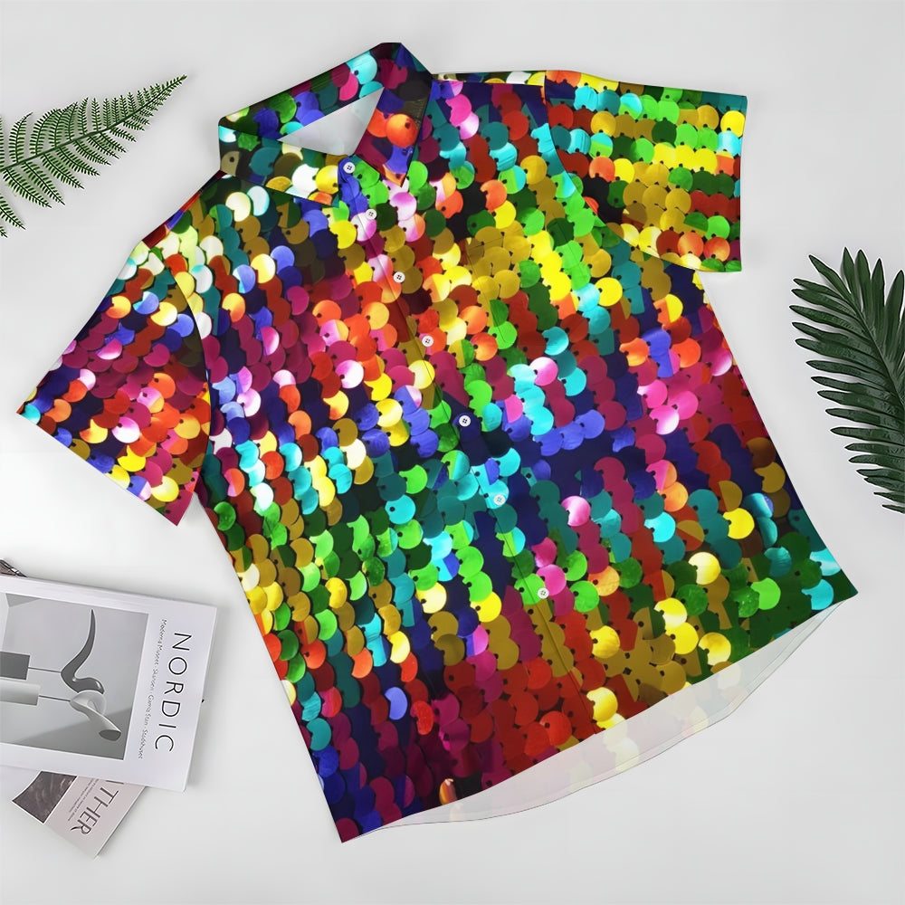 Men's Colorful Sequined Casual Short Sleeve Shirt 2409006227