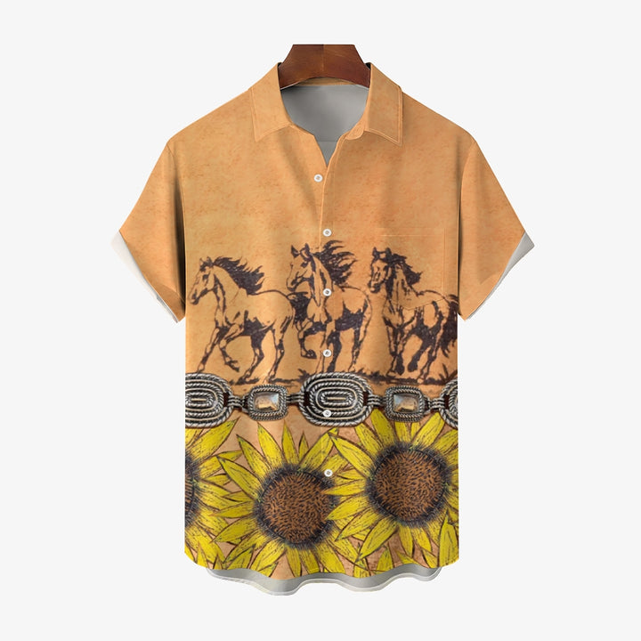 Horses And Sunflowers Decoration Print Casual Shirt 2412008035