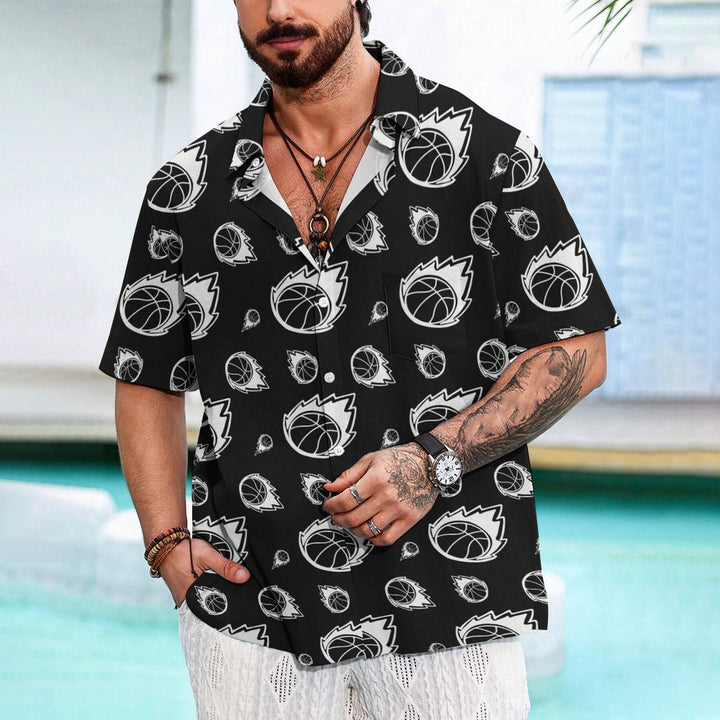 Basketball Print Casual Oversized Short Sleeve Shirt 2406003441