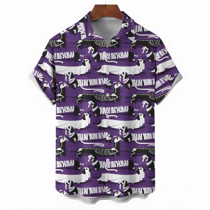 Halloween Dachshund Zombie Casual Short Sleeve Shirt 2408002259