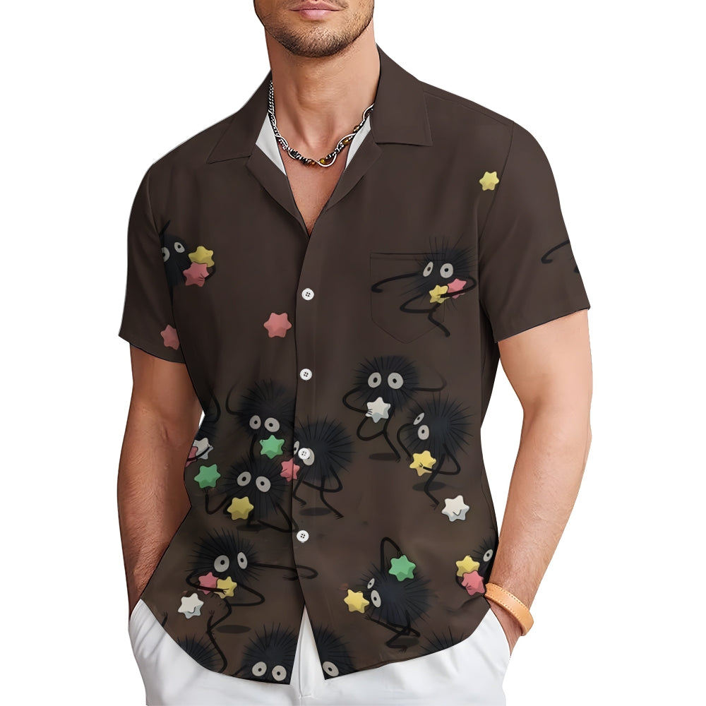 Cartoon Coal Briquettes Print Casual Short Sleeve Shirt 2408008992