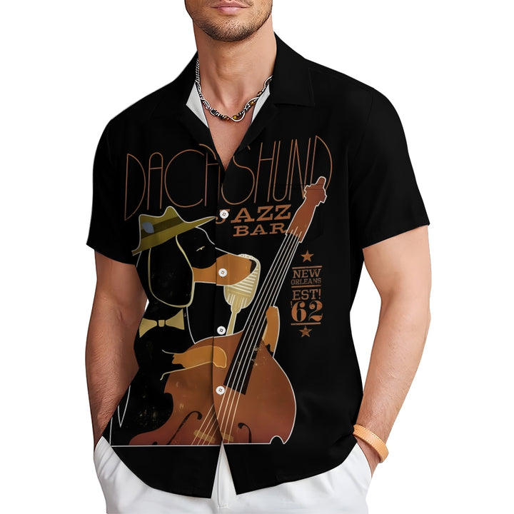 Jazz Bar Dog Casual Large Size Short Sleeve Shirt 2407003558