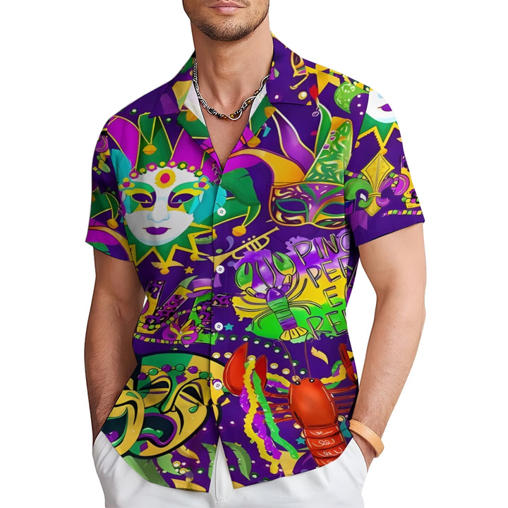 Mardi Gras Mask Casual Short Sleeve Shirt 2412003180