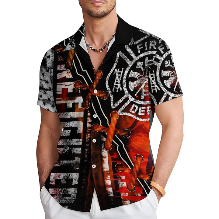 Firefighter Great Flame Print Chest Pocket Short Sleeve Shirt 2411002023