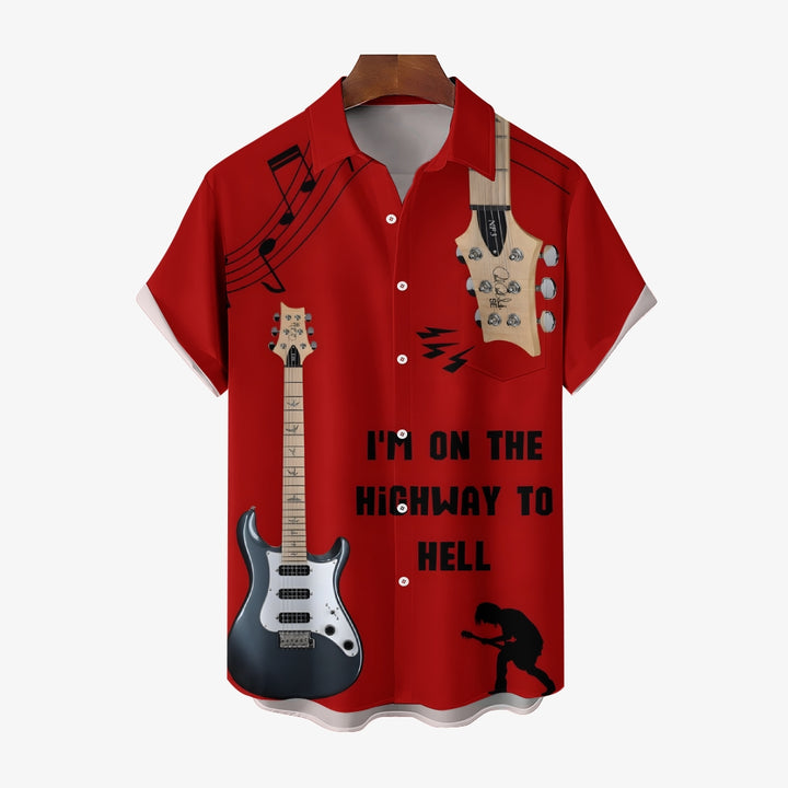 Music Rock Guitar Print Casual Short Sleeve Shirt 2412004187