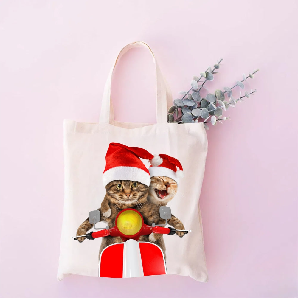 Christmas Print Casual Cat Print Tote Bag