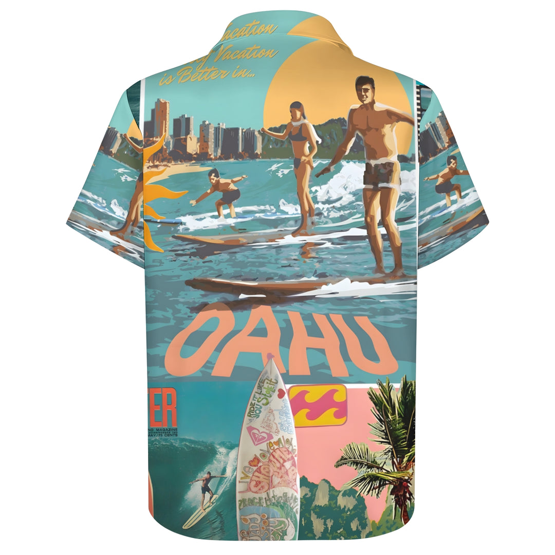 Men's Hawaiian Surf Print Casual Short Sleeve Shirt 2403000521
