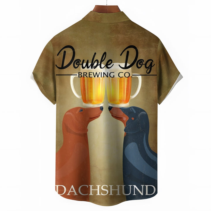 Dachshund Beer Print Casual Oversized Short Sleeve Shirt 2407003569