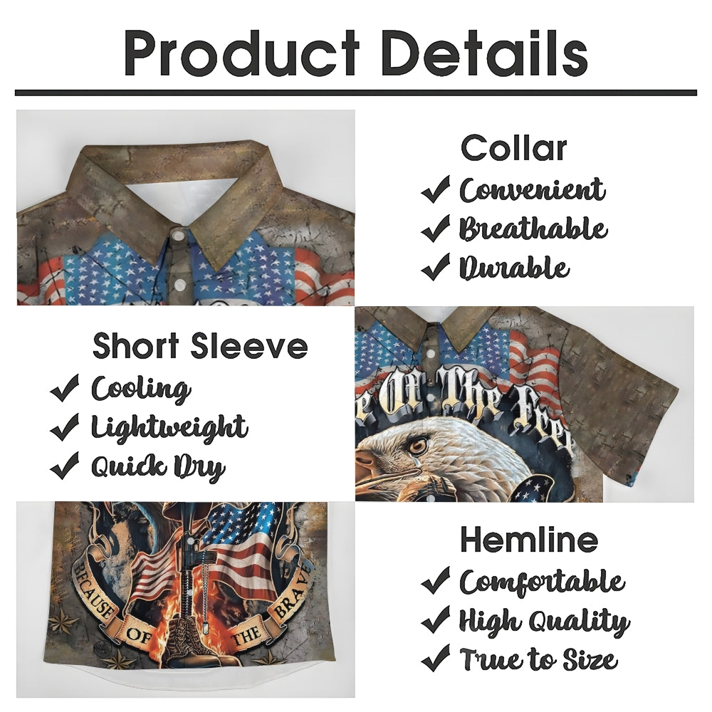 Stars and Stripes Eagle Print Casual Oversized Short Sleeve Shirt 2406003519