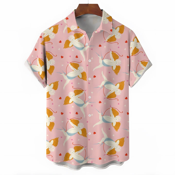 Valentine's Day Cupid Print Casual Short Sleeve Shirt 2411013189