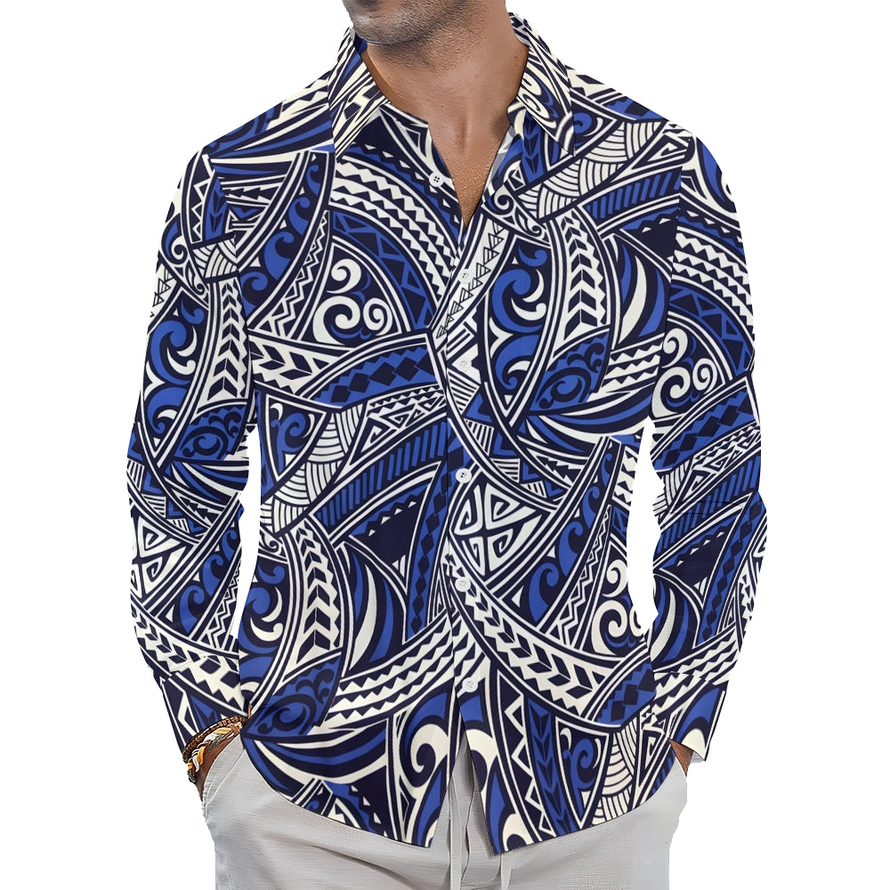 Men's Geometric Ethnic Pattern Long Sleeve Shirt 2410004512