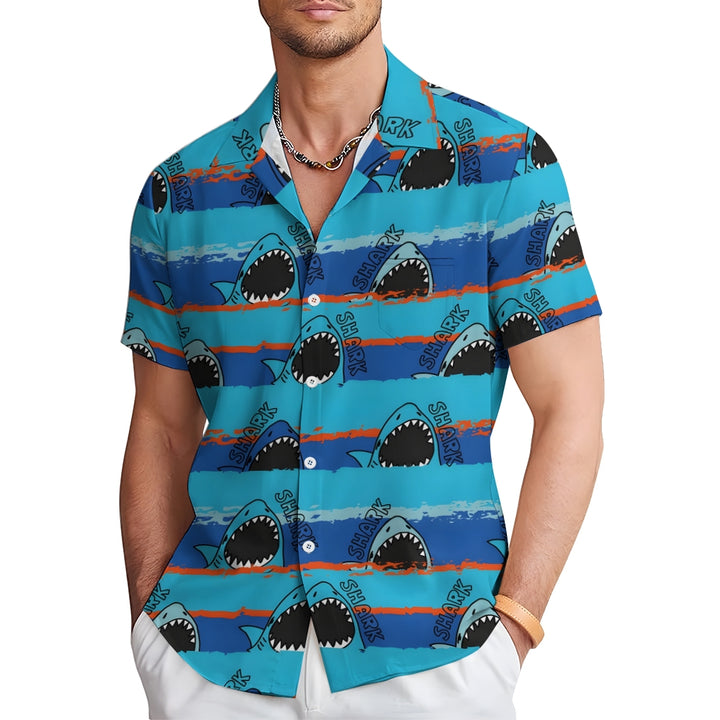 Shark Stripe Print Casual Short Sleeve Shirt 2411005318