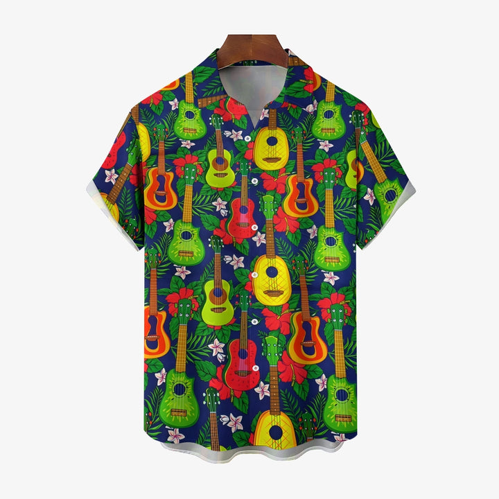 Men's Hawaiian Fruit Guitar Casual Short Sleeve Shirt 2404001360