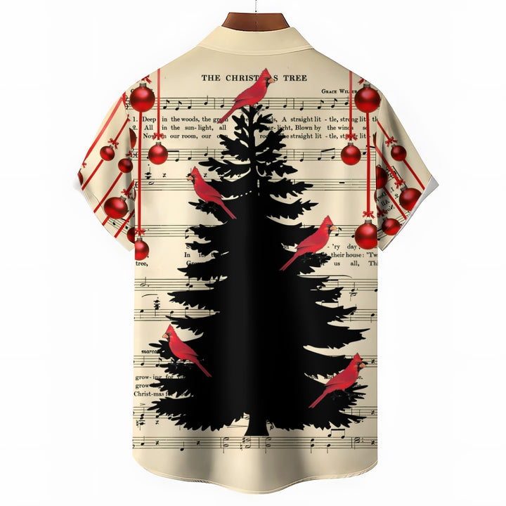 Sheet Music Christmas Tree Print Casual Short Sleeve Shirt 2410002063