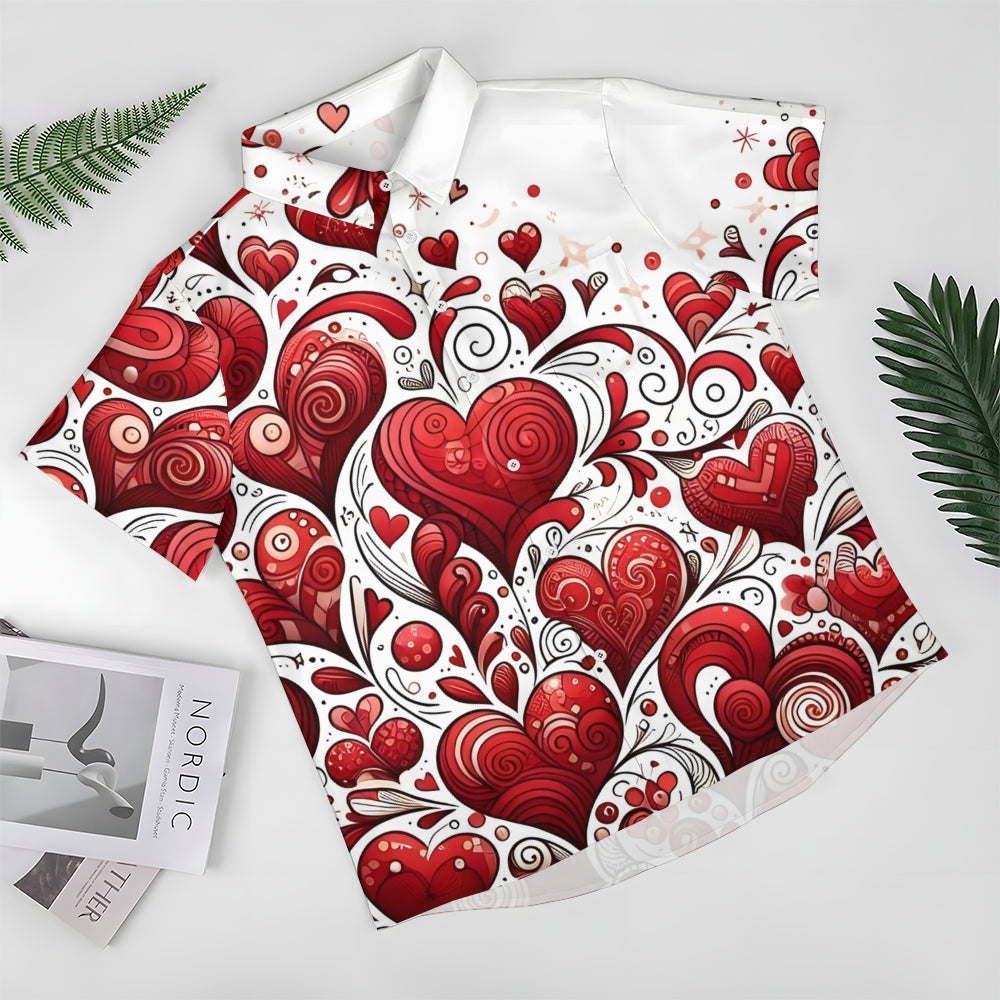 Valentine's Day Heart Print Short Sleeve Shirt 2412006486