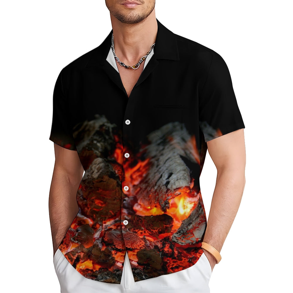 Fire Atmosphere Print Casual Short Sleeve Shirt 2408002719