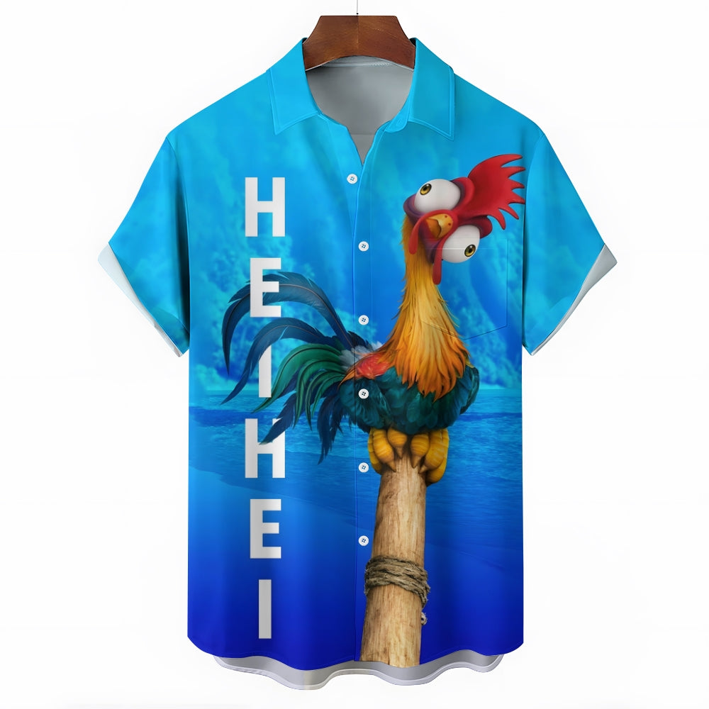 Funny Rooster Cartoon Print Short Sleeve Shirt 2410002328