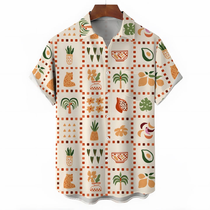 Leopard Plant Art Print Casual Short Sleeve Shirt 2410001389