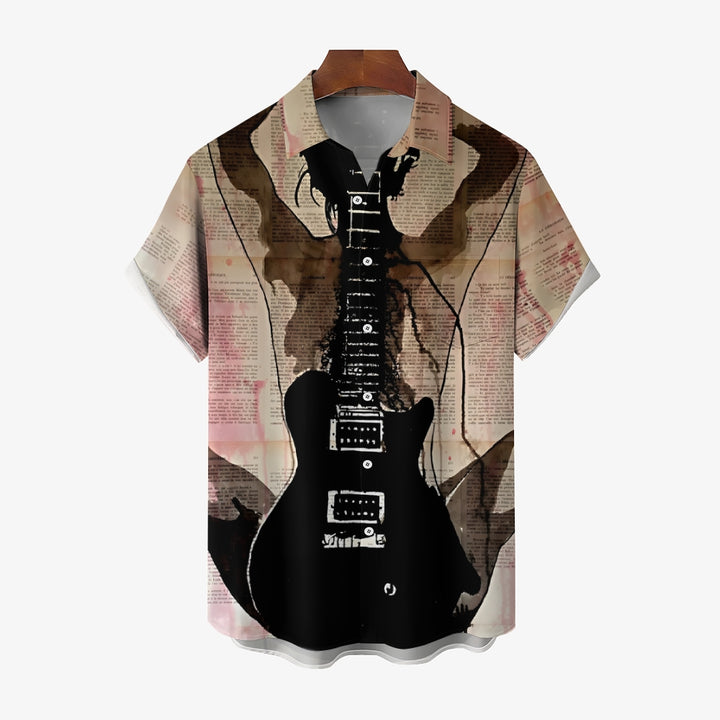 Guitar Girl Art Print Casual Large Size Short Sleeve Shirt 2407001176