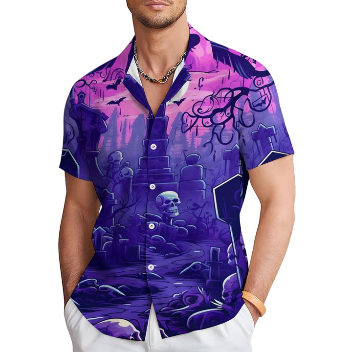 Halloween Grave Skull Short Sleeve Shirt 2408008233