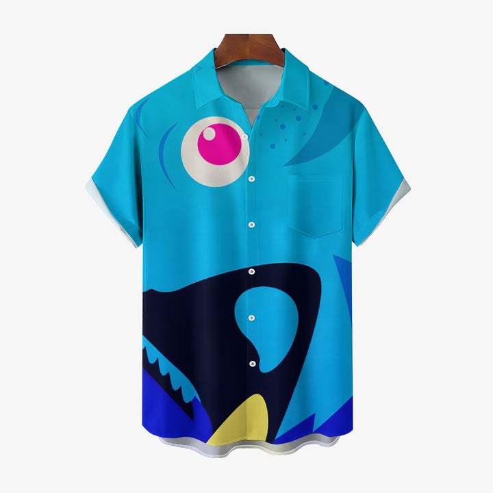 Men's Cartoon Blue Tang Casual Short Sleeve Shirt 2410007933