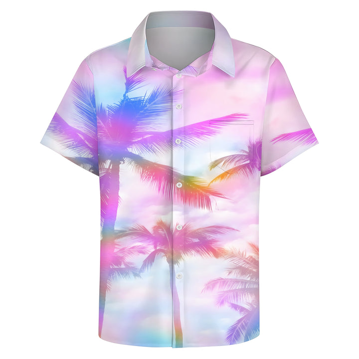 Colorful Coconut Trees Hawaiian Casual Short Sleeve Shirt 2404000409