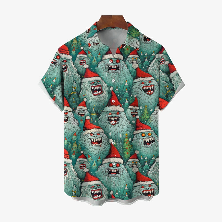 Men's Christmas Snow Monster Casual Short Sleeve Shirt 2411007849