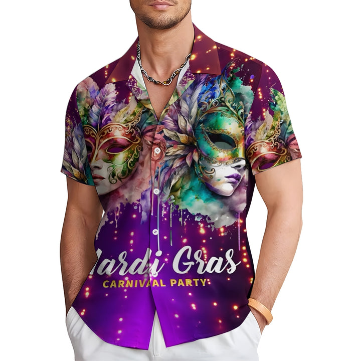 Mardi Gras Mask Art Print Short Sleeve Shirt 2411013443