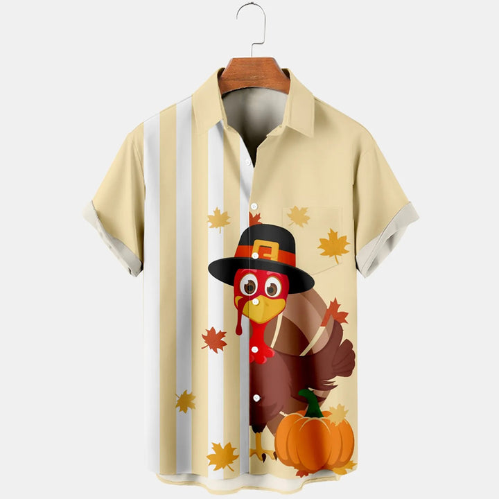 Thanksgiving Turkey Stripe Casual Short Sleeve Shirt