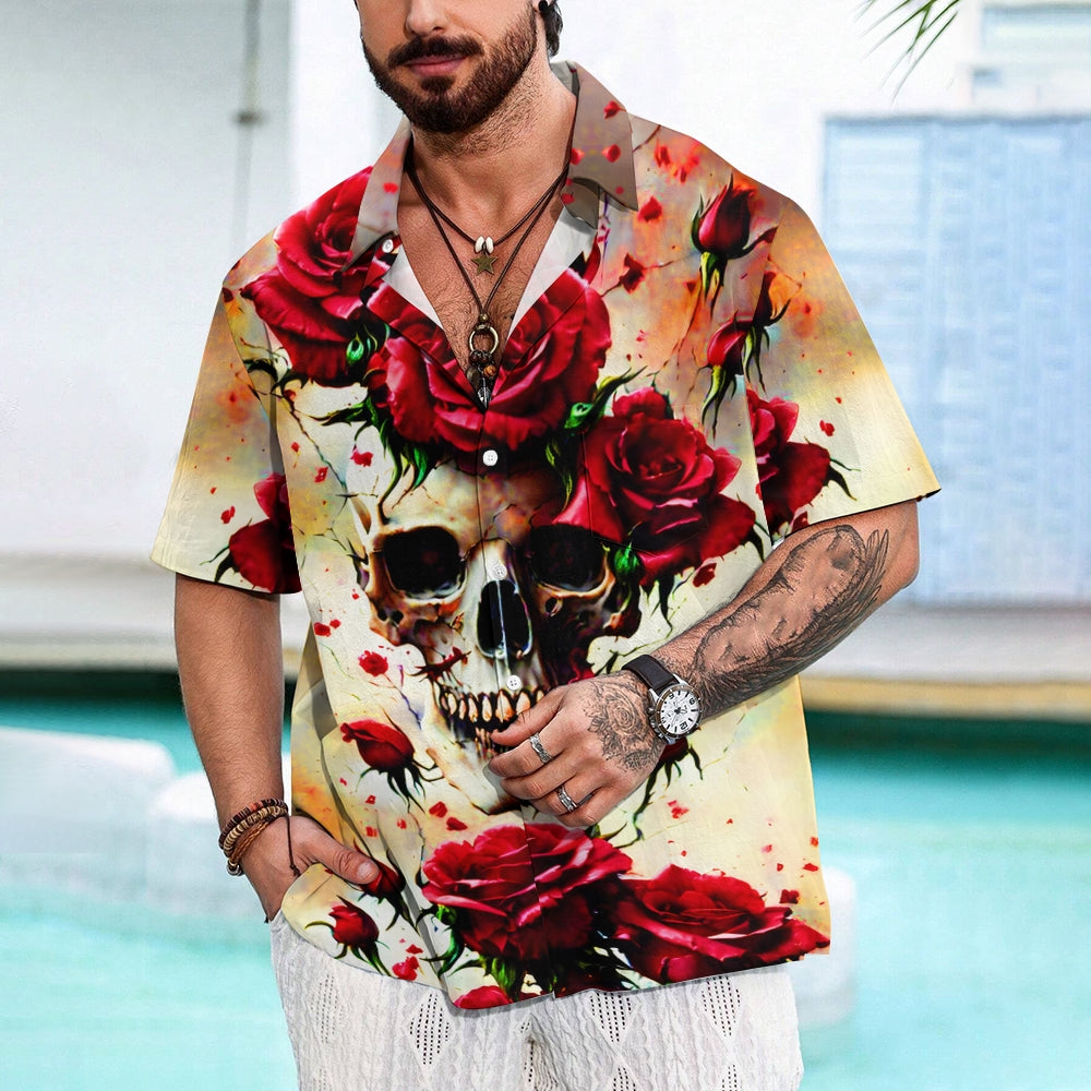 Men's Skull and Roses Short Sleeve Shirt 2412008568