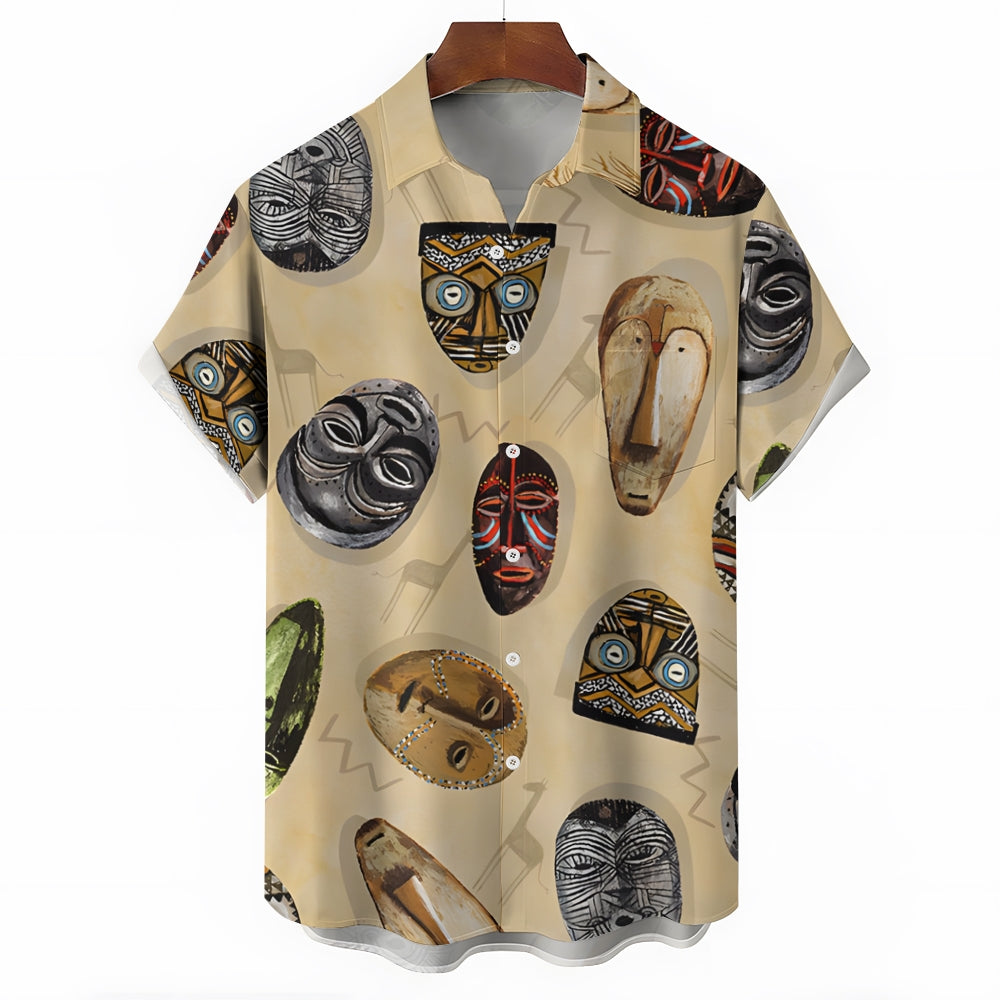 Men's Tribal Mask Casual Short Sleeve Shirt 2403000917