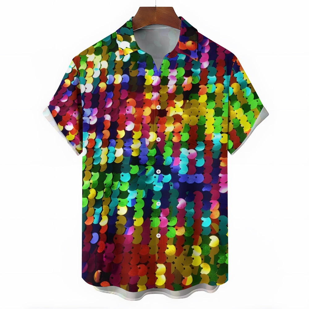 Men's Colorful Sequined Casual Short Sleeve Shirt 2409006227