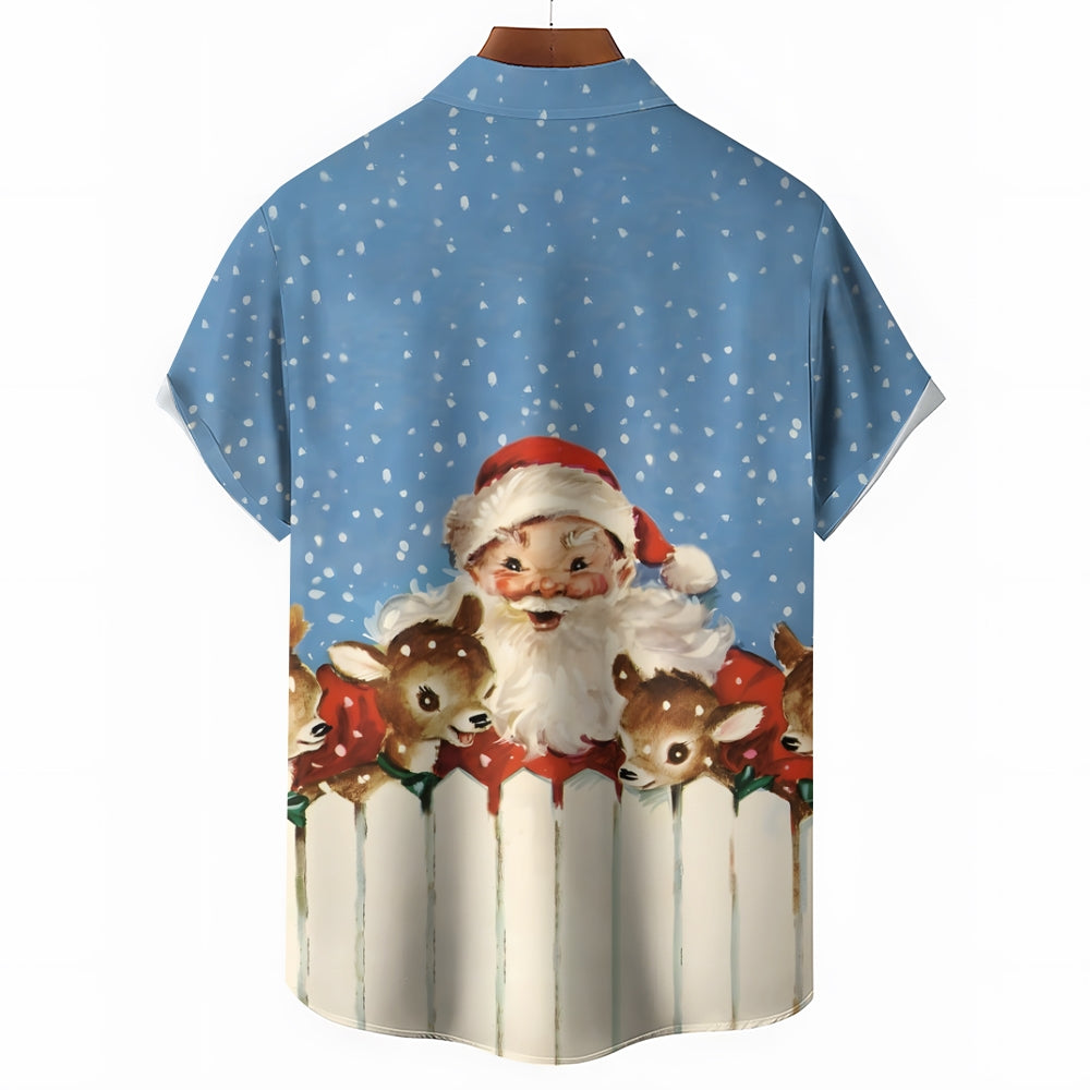 Christmas Santa Claus Print Casual Short Sleeve Shirt 2410006264