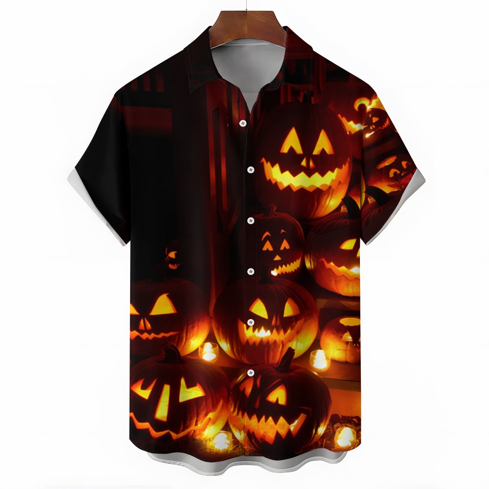 Halloween Ghost Pumpkin Print Casual Short Sleeve Shirt 2408005078